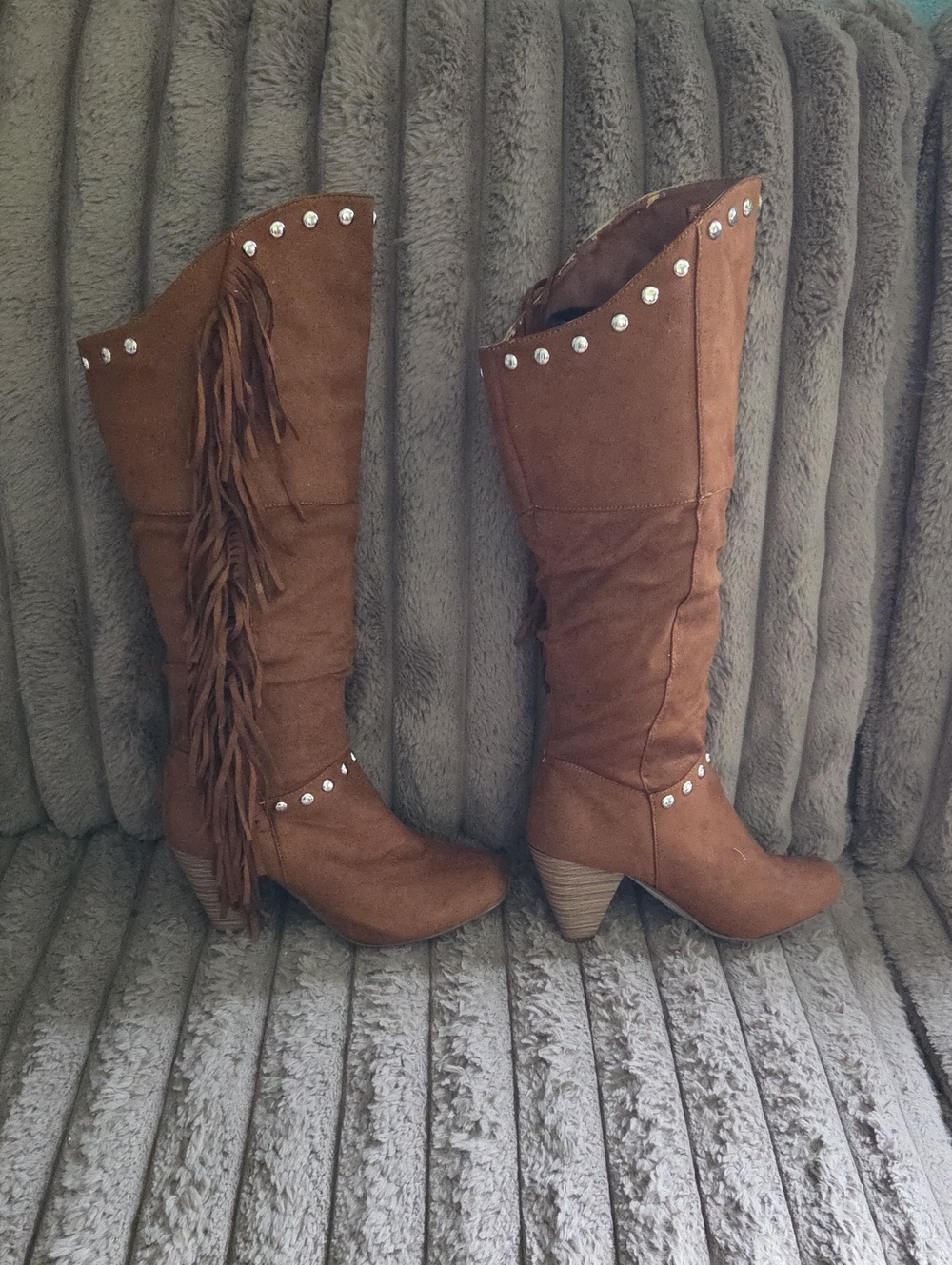 Rue21 | Brown Fringe Studded Knee-High Boots